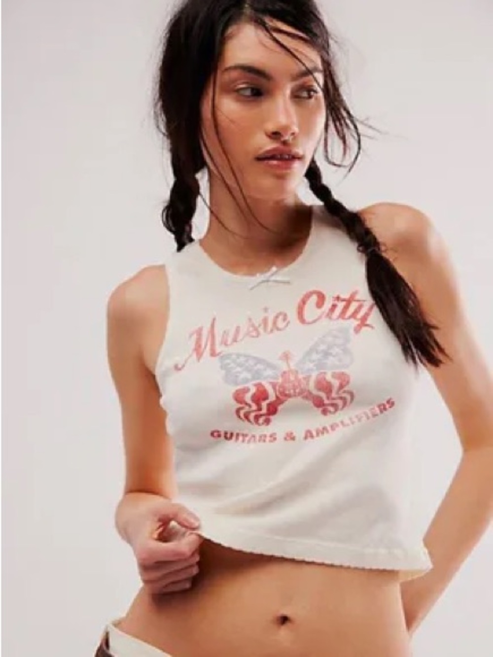 Daydreamer x Free People Music City White Cotton Tank Top Size M